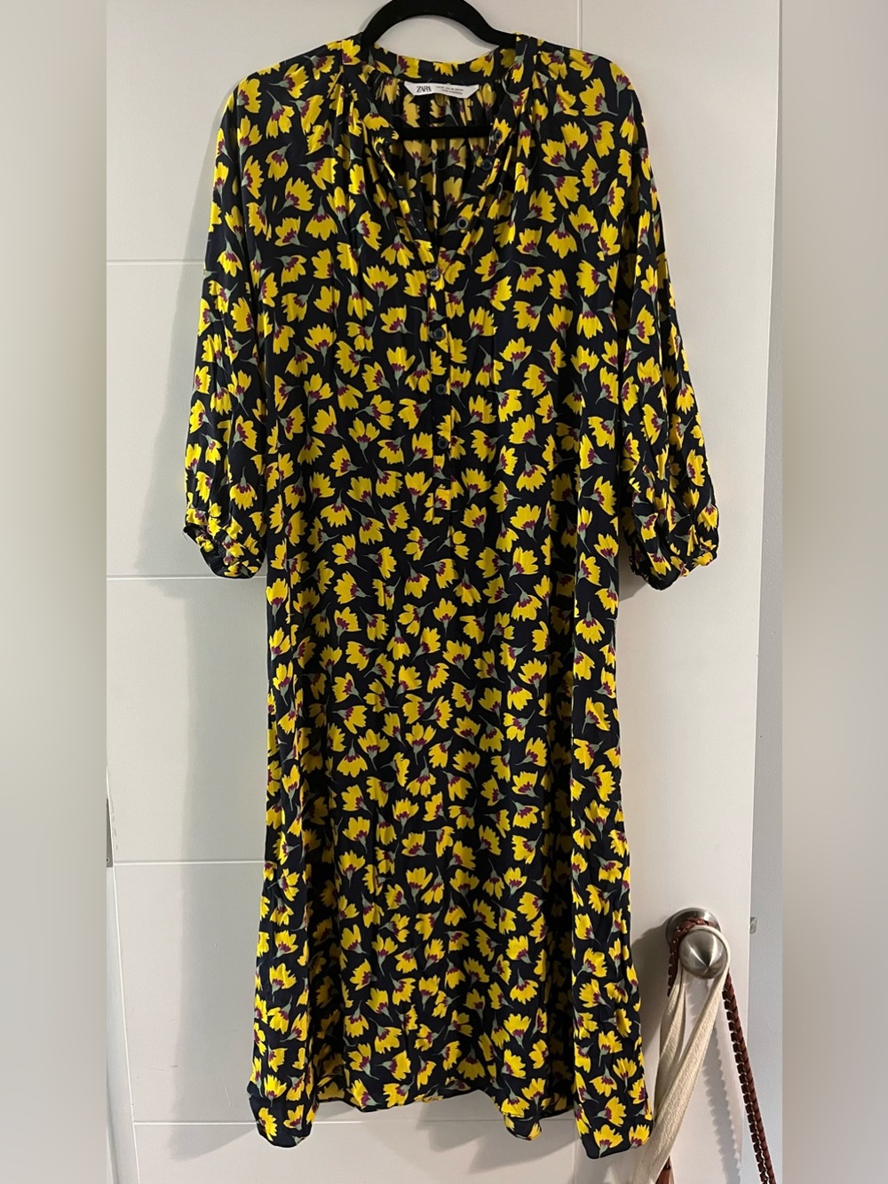 Zara Navy Blue Dress with Yellow and Purple Floral Print